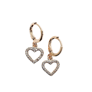 CORAZONES POU | Aretes colgante con zirconias | Laminado en oro de 14 k