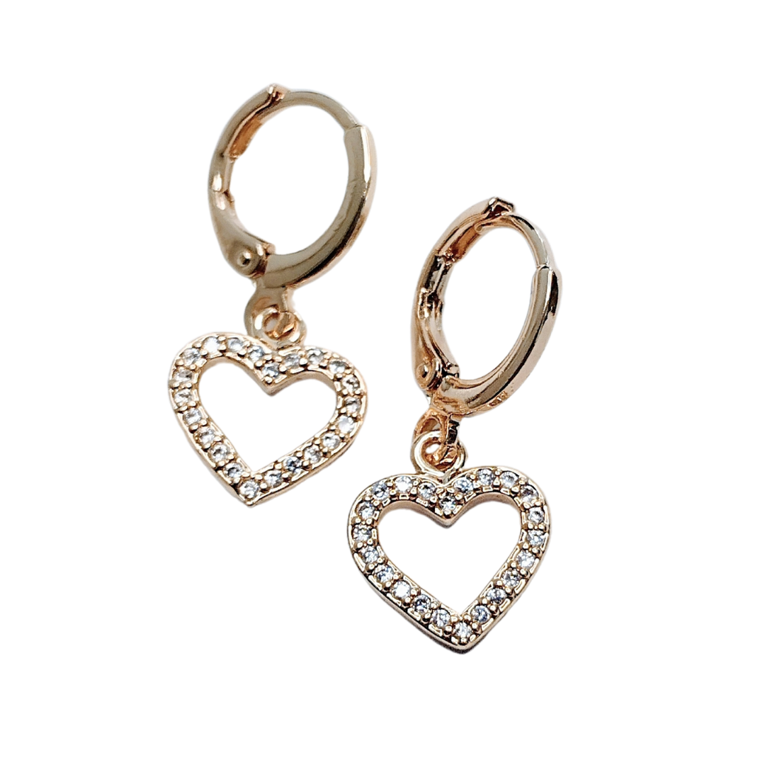 CORAZONES POU | Aretes colgante con zirconias | Laminado en oro de 14 k - Imagen 2