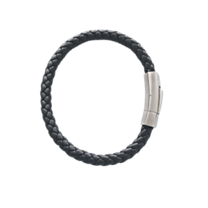 NIX NEGRA  |    Pulsera trenzada, con broche plateado - Talla: M - 21 cm de extensión   |   Piel y acero inoxidable