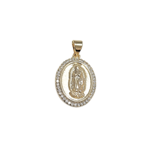 VIRGEN | Dije ovalado mediano | Laminado en oro