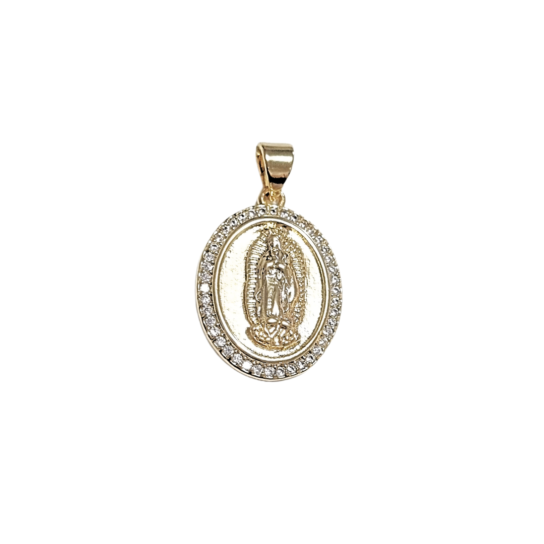 VIRGEN | Dije ovalado mediano | Laminado en oro