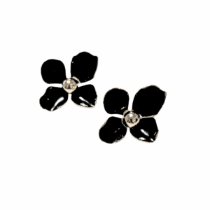 FLORES NEGRAS   |    Aretes pegaditos - Medianas  |    Laminado en oro, esmaltado