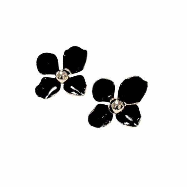 FLORES NEGRAS   |    Aretes pegaditos - Medianas  |    Laminado en oro, esmaltado
