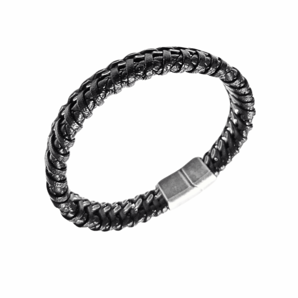 NEGRA VINYAGE  |    Pulsera trenzada - Talla M - 21 cm    |    Acero inoxidable y caucho - Imagen 5