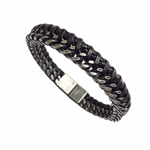 NEGRA VINYAGE  |    Pulsera trenzada - Talla M - 21 cm    |    Acero inoxidable y caucho