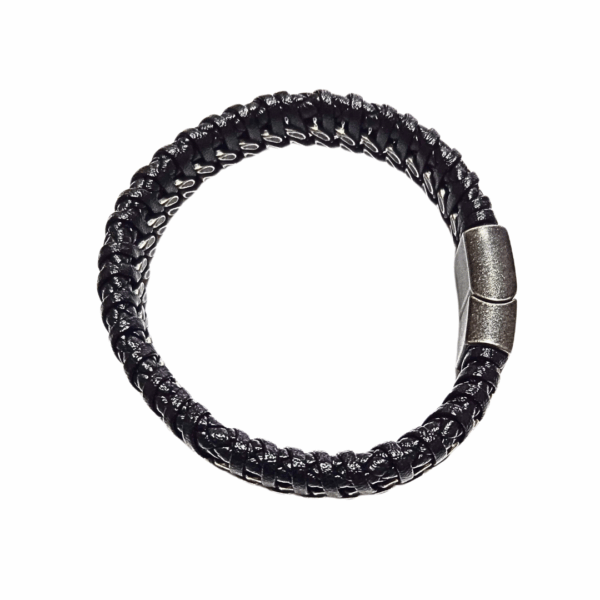NEGRA VINYAGE  |    Pulsera trenzada - Talla M - 21 cm    |    Acero inoxidable y caucho - Imagen 3