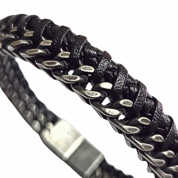 NEGRA VINYAGE  |    Pulsera trenzada - Talla M - 21 cm    |    Acero inoxidable y caucho - Imagen 2