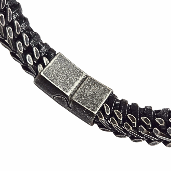 NEGRA VINYAGE  |    Pulsera trenzada - Talla M - 21 cm    |    Acero inoxidable y caucho - Imagen 4