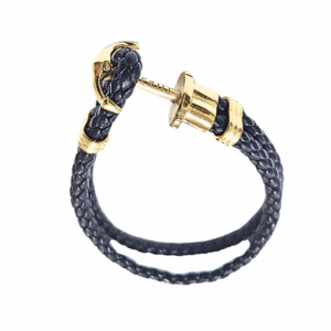 NEGRA ANCLA DORADA   |    Pulsera trenzada, con broche - Talla: Mediana   |   Acero inoxidable y piel