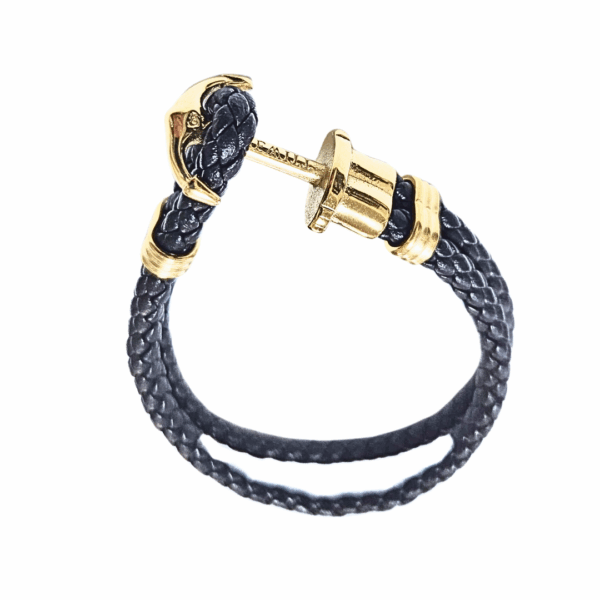 NEGRA ANCLA DORADA   |    Pulsera trenzada, con broche - Talla: Mediana   |   Acero inoxidable y piel