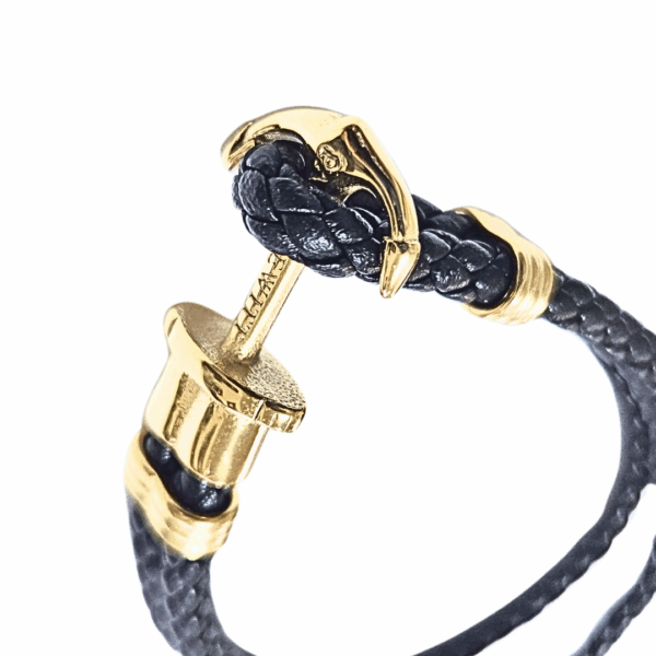 NEGRA ANCLA DORADA   |    Pulsera trenzada, con broche - Talla: Mediana   |   Acero inoxidable y piel - Imagen 2
