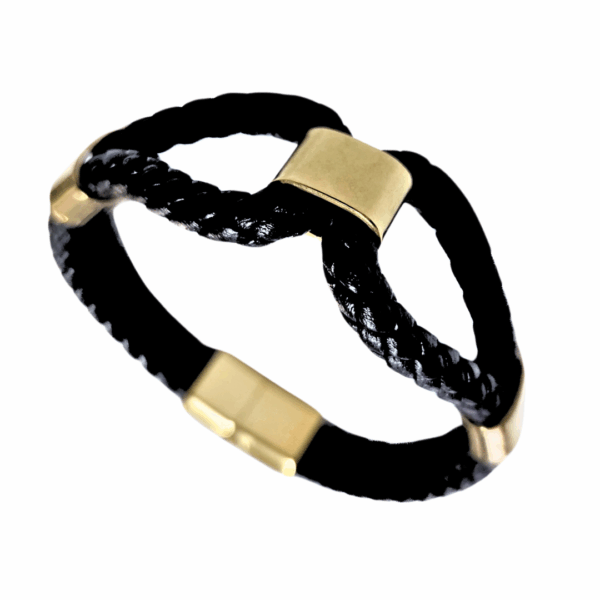 DOBLE CON BROCHE  |    Pulsera trenzada doble con broche - Talla: Mediana   |   Acero inoxidable y piel - Imagen 5