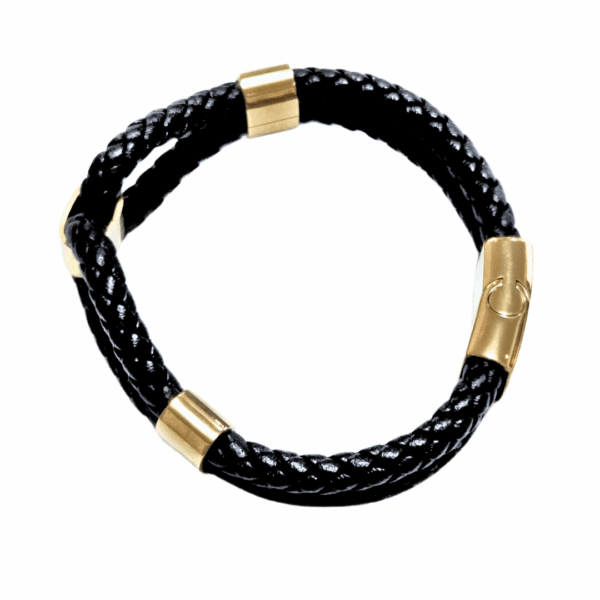 DOBLE CON BROCHE  |    Pulsera trenzada doble con broche - Talla: Mediana   |   Acero inoxidable y piel - Imagen 4