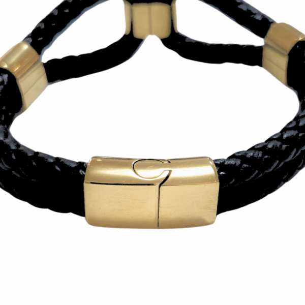 DOBLE CON BROCHE  |    Pulsera trenzada doble con broche - Talla: Mediana   |   Acero inoxidable y piel - Imagen 3