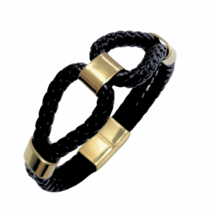 DOBLE CON BROCHE  |    Pulsera trenzada doble con broche - Talla: Mediana   |   Acero inoxidable y piel