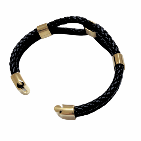 DOBLE CON BROCHE  |    Pulsera trenzada doble con broche - Talla: Mediana   |   Acero inoxidable y piel - Imagen 2