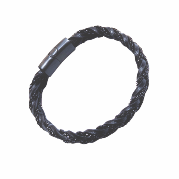 ABANDA NEGRA   |    Pulsera trenzada - Talla M - 21 cm    |    Acero inoxidable y piel - Imagen 4