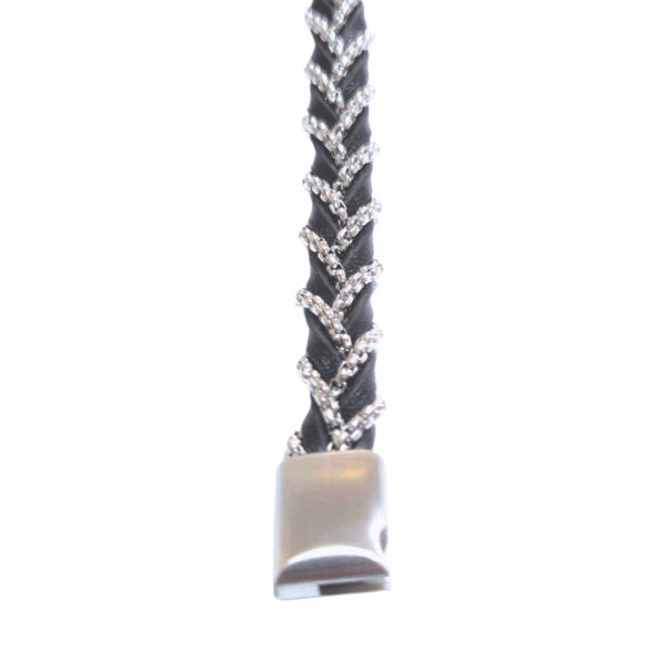 ABANDA NEGRA Y PLATEADA   |    Pulsera trenzada - Talla M - 21 cm    |    Acero inoxidable y piel - Imagen 5