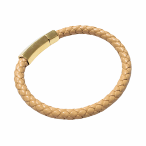 NIX CAQUI  |    Pulsera trenzada con broche dorado - Talla: Mediana   |   Acero inoxidable y piel