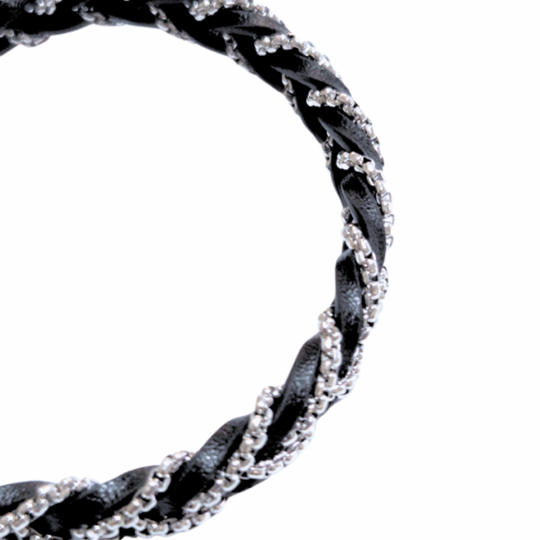 ABANDA NEGRA Y PLATEADA   |    Pulsera trenzada - Talla M - 21 cm    |    Acero inoxidable y piel - Imagen 4