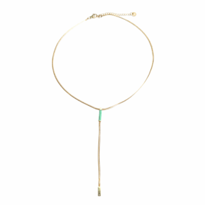 CORBATERO CON PIEDRA VERDE   |    Collar tipo choker delgado - 43 cm de largo + 10 cm de extensor   |    Acero inoxidable