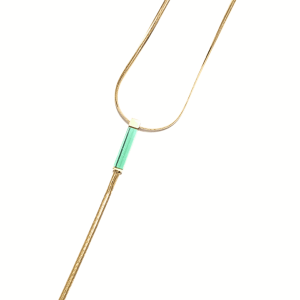 CORBATERO CON PIEDRA VERDE   |    Collar tipo choker delgado - 43 cm de largo + 10 cm de extensor   |    Acero inoxidable - Imagen 2