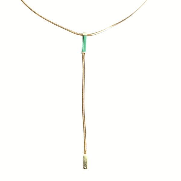 CORBATERO CON PIEDRA VERDE   |    Collar tipo choker delgado - 43 cm de largo + 10 cm de extensor   |    Acero inoxidable - Imagen 3