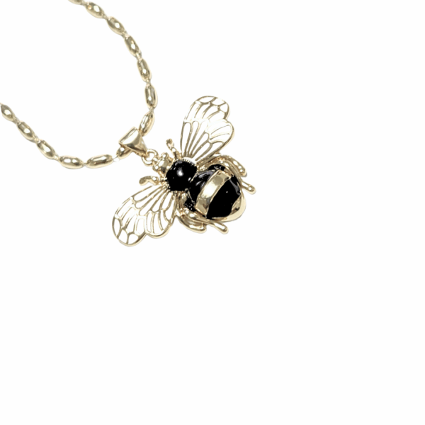 ABEJORRO NEGRO   |    Collar grueso - 43 cm de largo + 10 cm de extensor   |    Acero laminado en oro, esmaltado - Imagen 3