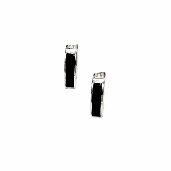 NEGROS EN "V"  |    Aretes tipo huggies - medianos   |    Laminado en rodio - Imagen 3