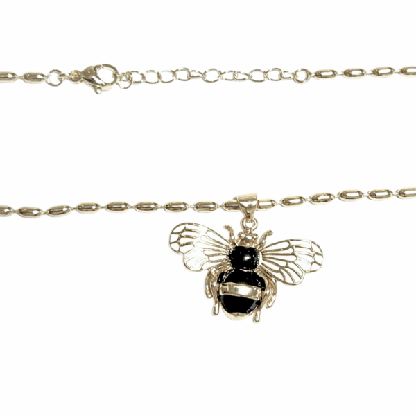 ABEJORRO NEGRO   |    Collar grueso - 43 cm de largo + 10 cm de extensor   |    Acero laminado en oro, esmaltado - Imagen 2