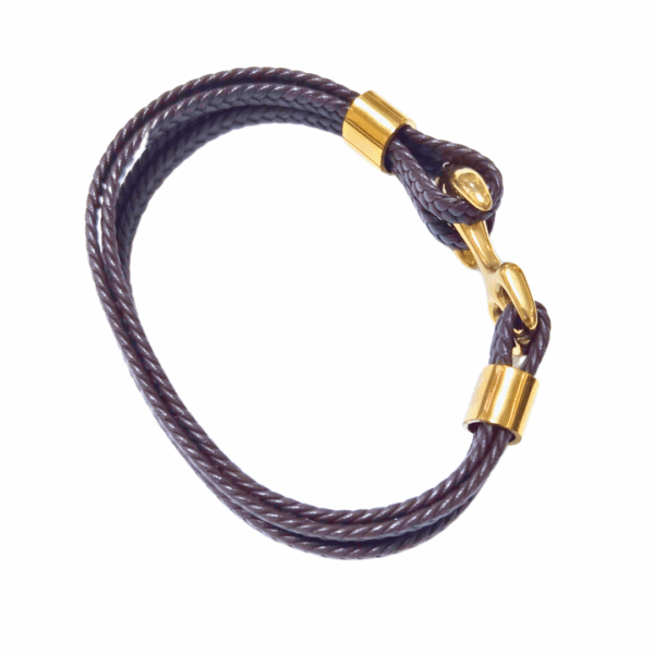 CAFÉ CON ANCLA DORADA   |    Pulsera trenzada - Talla: Mediana   |   Acero inoxidable y caucho - Imagen 2