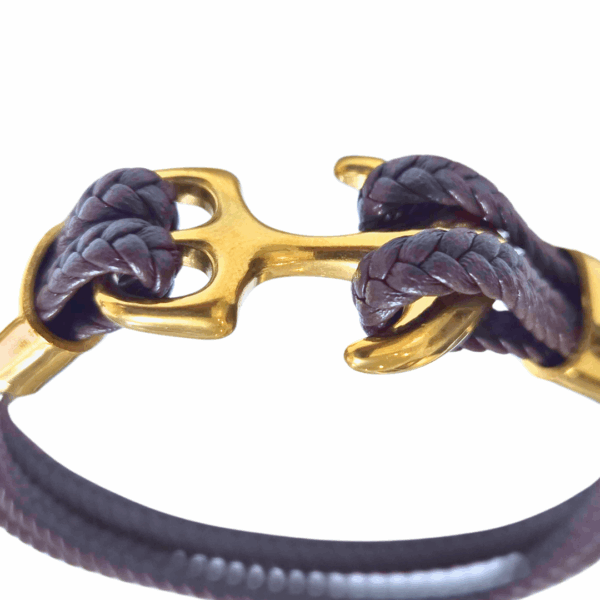 CAFÉ CON ANCLA DORADA   |    Pulsera trenzada - Talla: Mediana   |   Acero inoxidable y caucho