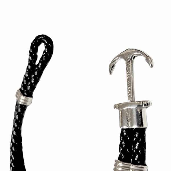 NEGRA ANCLA PLATEADA   |    Pulsera trenzada, con broche - Talla: Mediana   |   Acero inoxidable y piel - Imagen 3