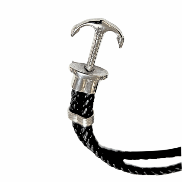 NEGRA ANCLA PLATEADA   |    Pulsera trenzada, con broche - Talla: Mediana   |   Acero inoxidable y piel - Imagen 2