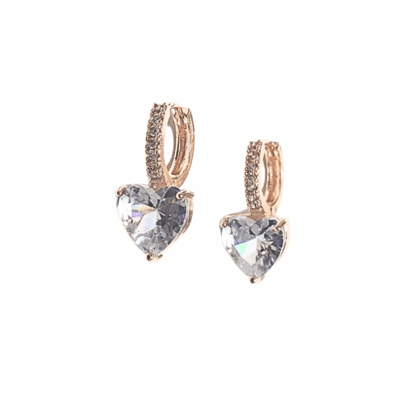 CORAZONES TRANSPARENTES     |    Aretes tipo huggies colgantes - Medianos   |    Laminado en oro - Imagen 2