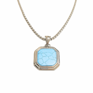 AZULI LARGO PLATEADO   |    Collar tubular con dije grande - 60 cm de largo    |    Acero inoxidable