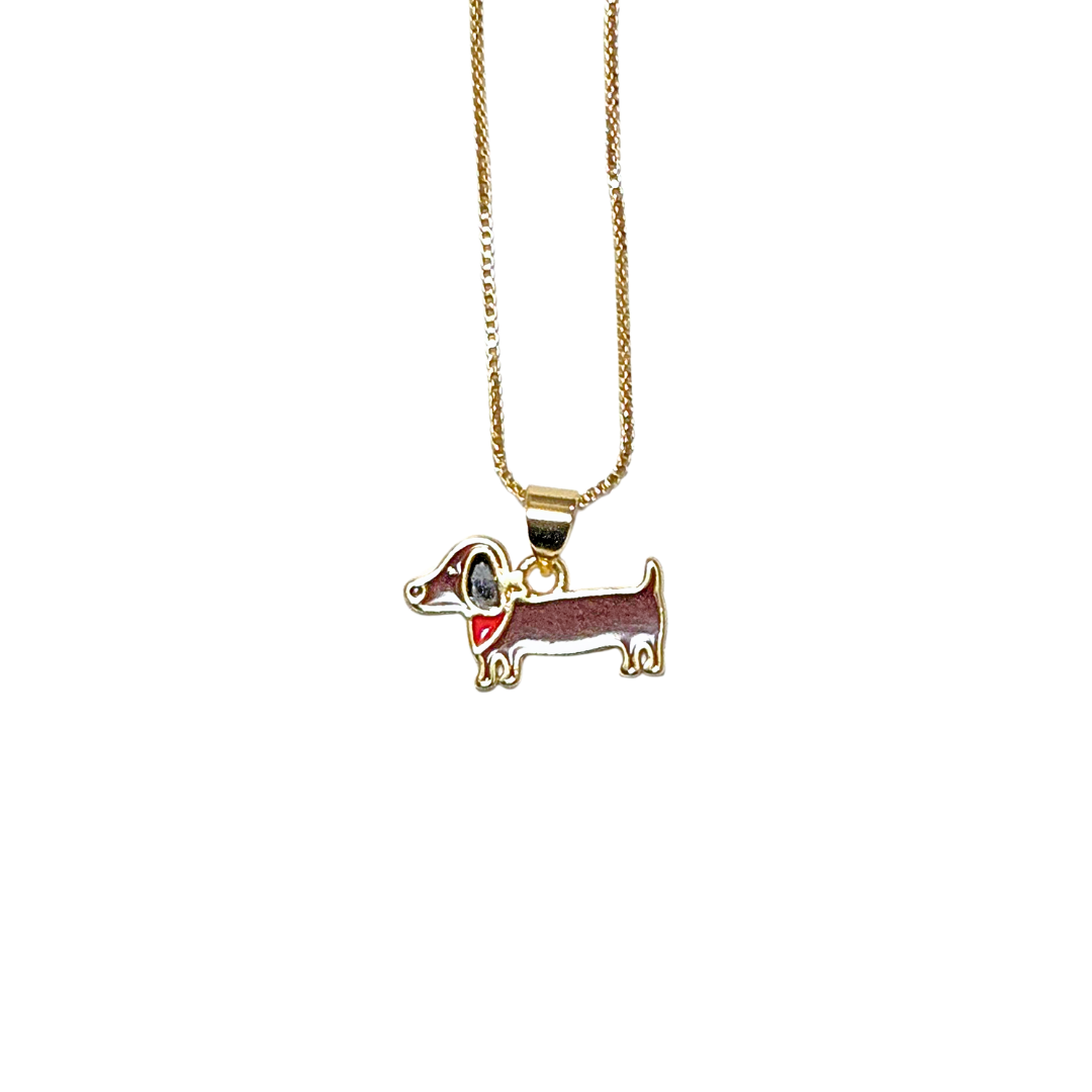 PERRITO SALCHICHA | Collar cadena ajustable y dije chico - 45 cm de largo + 1.2 cm de dije | Laminado en oro