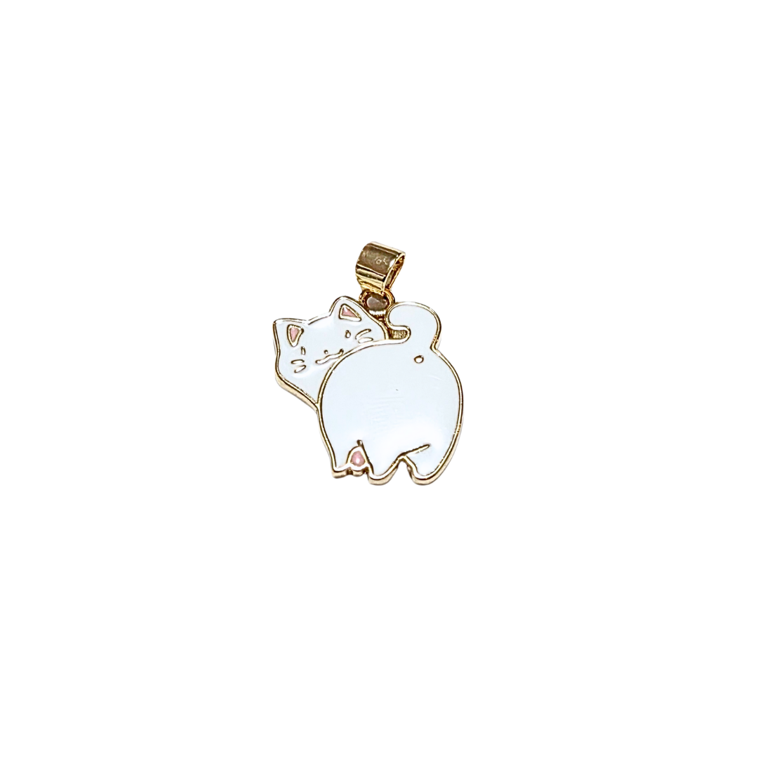 GATITO BOTIJA BLANCO | Dije - Mediano | Laminado en oro