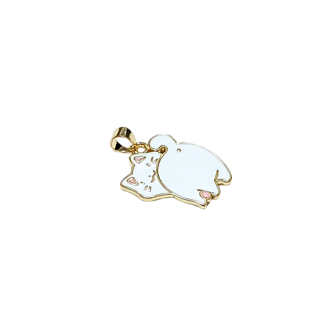 GATITO BOTIJA BLANCO | Dije - Mediano | Laminado en oro - Imagen 2