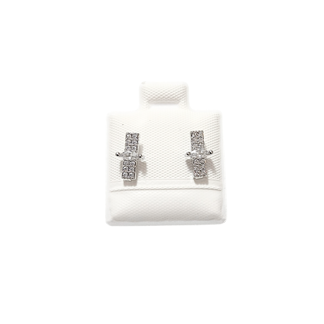 BARRITAS CON PIEDRAS | Aretes tipo broquel - chicos | Laminado en rodio - Imagen 2