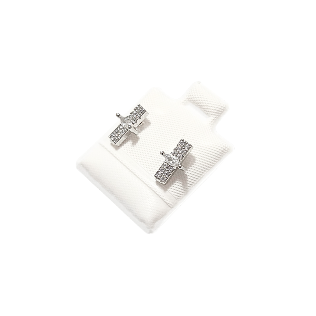 BARRITAS CON PIEDRAS | Aretes tipo broquel - chicos | Laminado en rodio