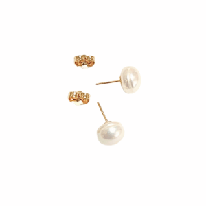 PERLAS CON POSTE DORADO | Aretes pegaditos - Medianos | Acero inoxidable & perlas