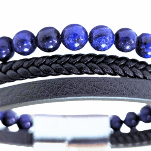 TRUDI TRIPLE AZUL Y NEGRO   |    Pulsera - mediana - 22 cm de largo    |     Acero inoxidable, piel y caucho