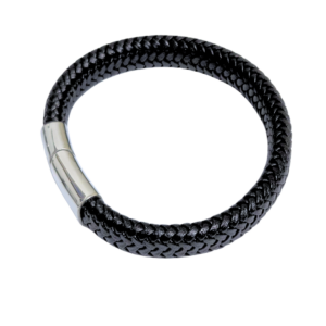 FINI ANCHA NEGRA   |    Pulsera - mediana - 22 cm de largo    |     Acero inoxidable y piel