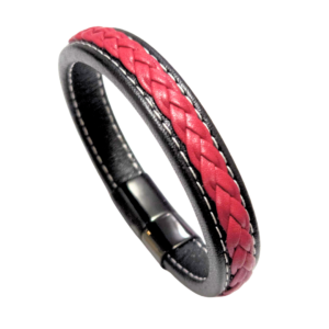 TREFI ROJI-NEGRA   |    Pulsera - mediana - 22 cm de largo    |     Acero inoxidable y piel