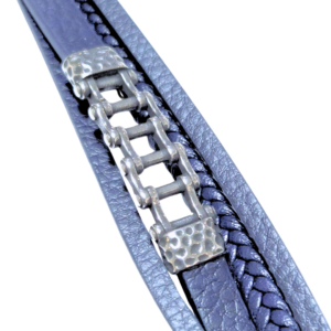 ANOI AZUL VARIAS LÍNEAS   |    Pulsera - mediana - 22 cm de largo    |     Acero inoxidable y piel