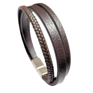 TRIP DE TRES LÍNEAS   |    Pulsera - mediana - 22 cm de largo    |     Acero inoxidable y piel