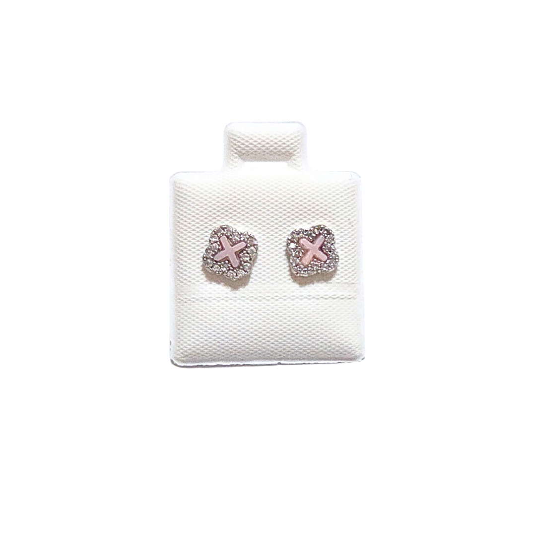 KINDAS ROSAS CON PIEDRAS | Aretes pegaditos - Chicos | Laminado en rodio