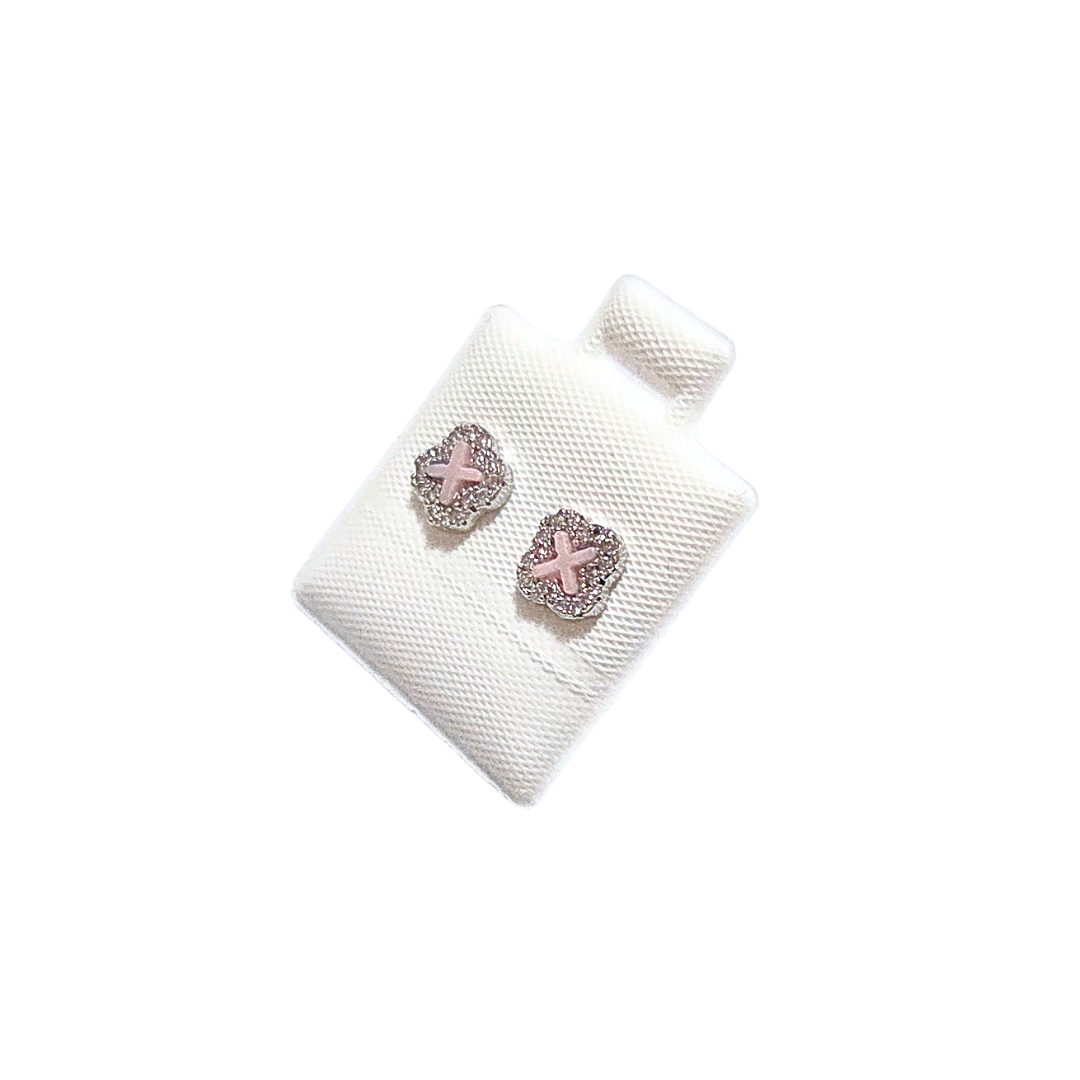 KINDAS ROSAS CON PIEDRAS | Aretes pegaditos - Chicos | Laminado en rodio - Imagen 2