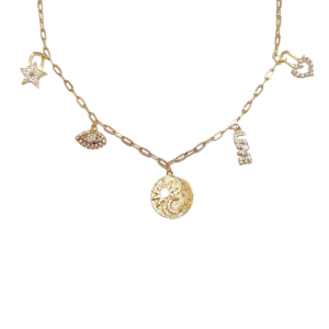 CHARMIS   |   Collar con cadena de 45 cm de largo y dijes chicos   |   Laminado en oro